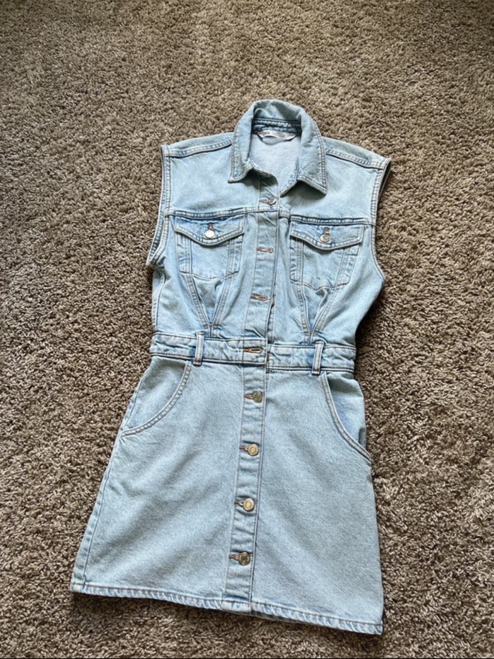 Zara Light Blue Denim Button-Front Mini Dress